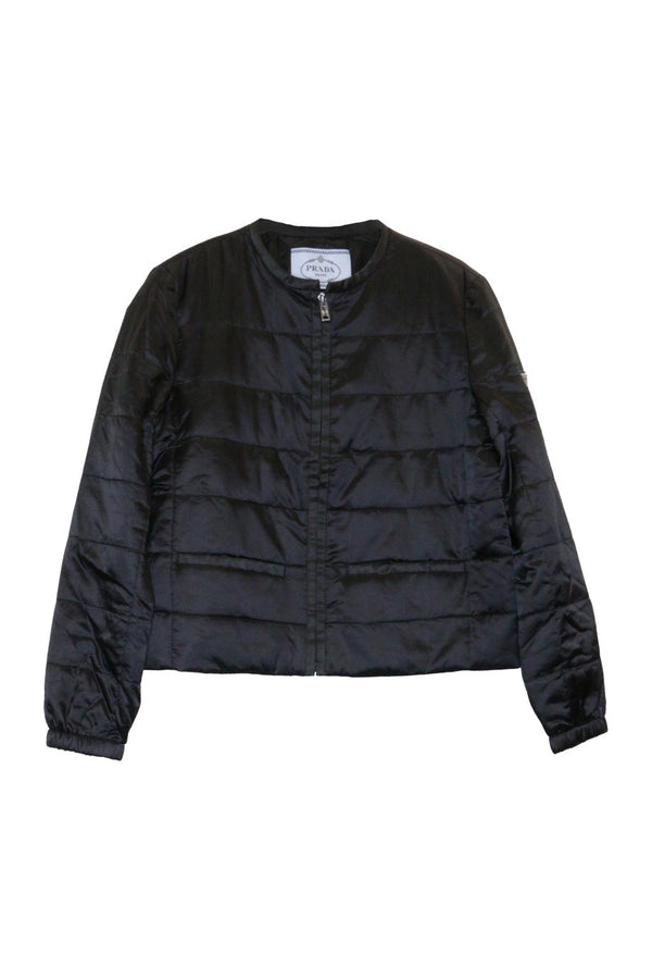 Black down-filled recycled polyamide quilted zip-up blouson liner Prada  Online Store at unbeatable costs - USA store